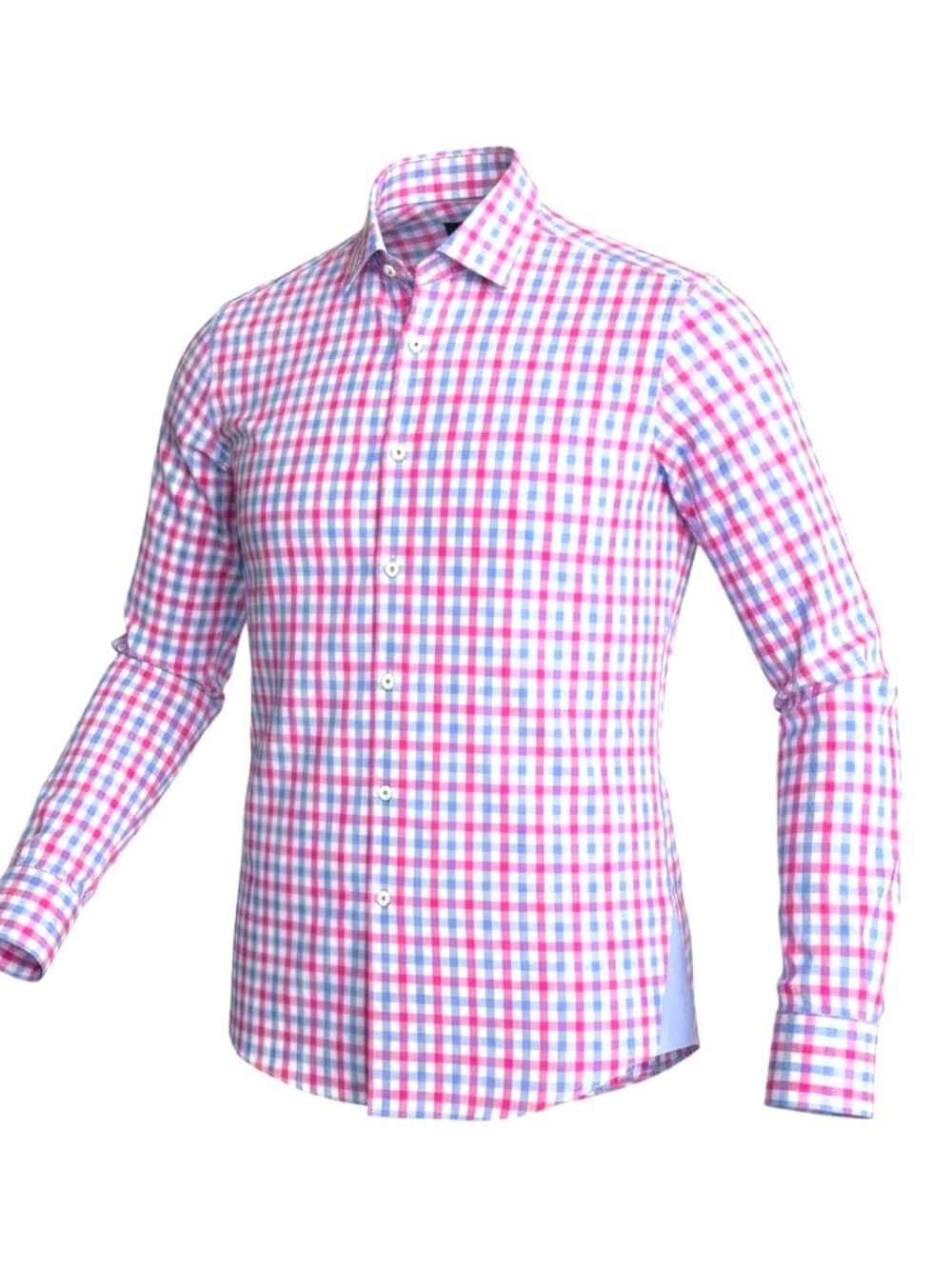 BOSS Hugo Boss Pink/Blue/White Check Cotton Slim Fit Easy Iron Shirt (15.5)